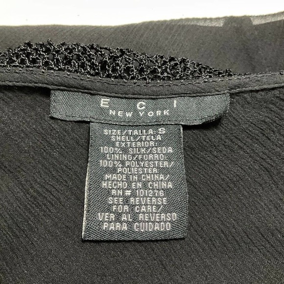 ECI S Black Silk Chiffon Ruffle & Lace Sheer Top & Camisole Womens Size Small - Picture 12 of 13